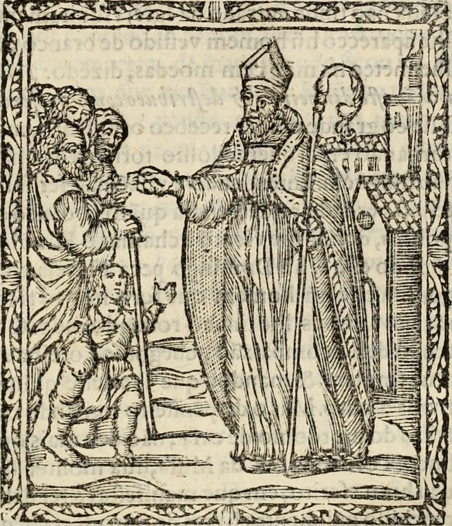 An illustration from Flos sanctorum : historia das vidas de Christo S.N. e de sua Santissima MÃ£y, vidas dos santos e suas festas repartidas pellos doze mezes : com sermoáº½s, & praticas que servem para muytas festas do anno, 1681, leaf 266