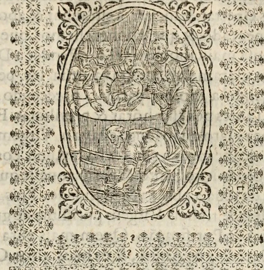 An illustration from Flos sanctorum : historia das vidas de Christo S.N. e de sua Santissima MÃ£y, vidas dos santos e suas festas repartidas pellos doze mezes : com sermoáº½s, & praticas que servem para muytas festas do anno, 1681, leaf 274
