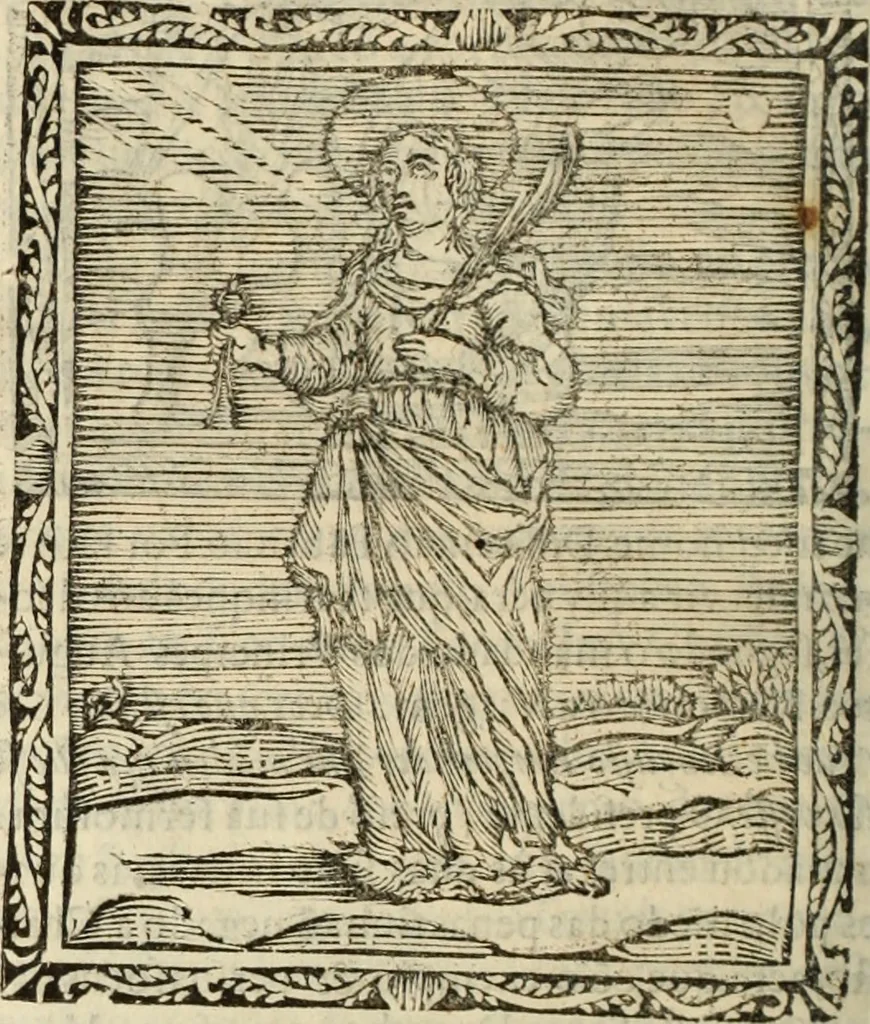 An illustration from Flos sanctorum : historia das vidas de Christo S.N. e de sua Santissima MÃ£y, vidas dos santos e suas festas repartidas pellos doze mezes : com sermoáº½s, & praticas que servem para muytas festas do anno, 1681, leaf 297