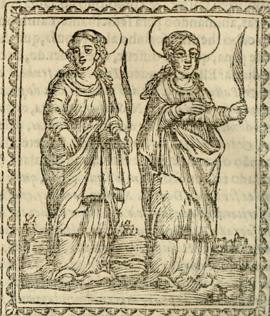 An illustration from Flos sanctorum : historia das vidas de Christo S.N. e de sua Santissima MÃ£y, vidas dos santos e suas festas repartidas pellos doze mezes : com sermoáº½s, & praticas que servem para muytas festas do anno, 1681, leaf 351