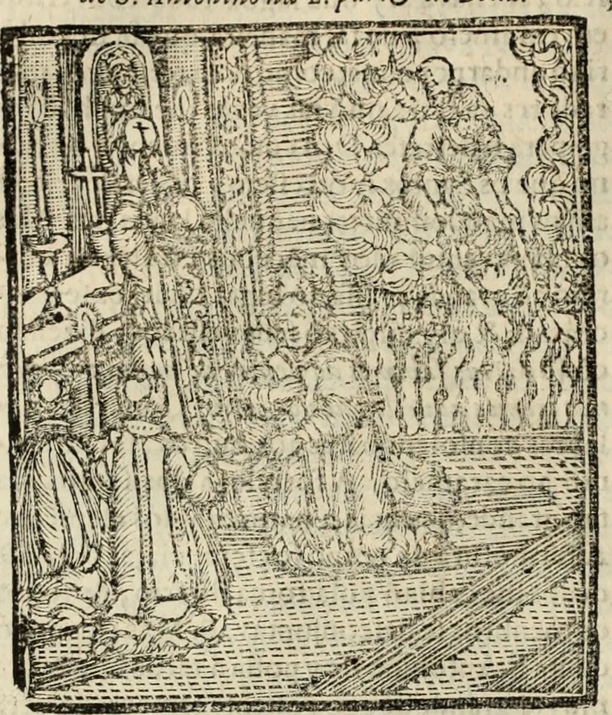 An illustration from Flos sanctorum : historia das vidas de Christo S.N. e de sua Santissima MÃ£y, vidas dos santos e suas festas repartidas pellos doze mezes : com sermoáº½s, & praticas que servem para muytas festas do anno, 1681, leaf 353
