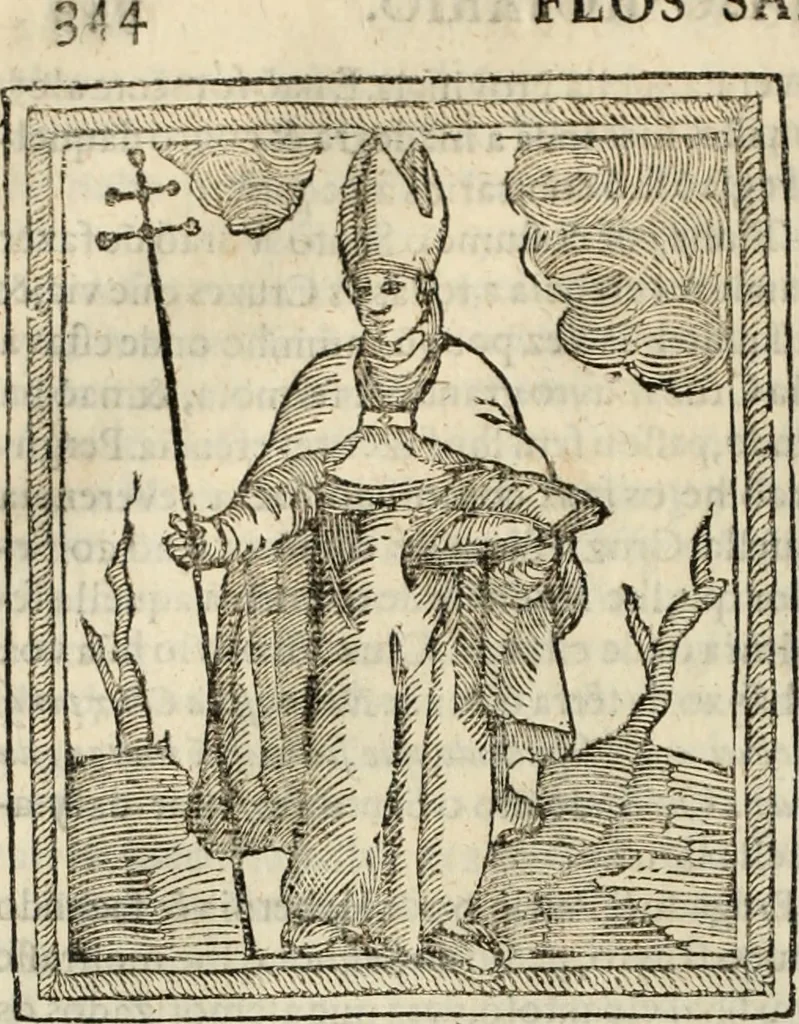 An illustration from Flos sanctorum : historia das vidas de Christo S.N. e de sua Santissima MÃ£y, vidas dos santos e suas festas repartidas pellos doze mezes : com sermoáº½s, & praticas que servem para muytas festas do anno, 1681, leaf 361