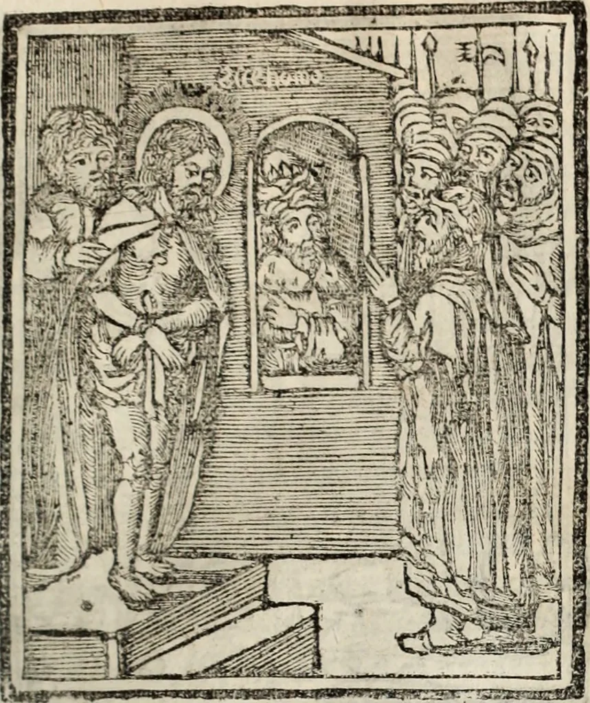 An illustration from Flos sanctorum : historia das vidas de Christo S.N. e de sua Santissima MÃ£y, vidas dos santos e suas festas repartidas pellos doze mezes : com sermoáº½s, & praticas que servem para muytas festas do anno, 1681, leaf 404