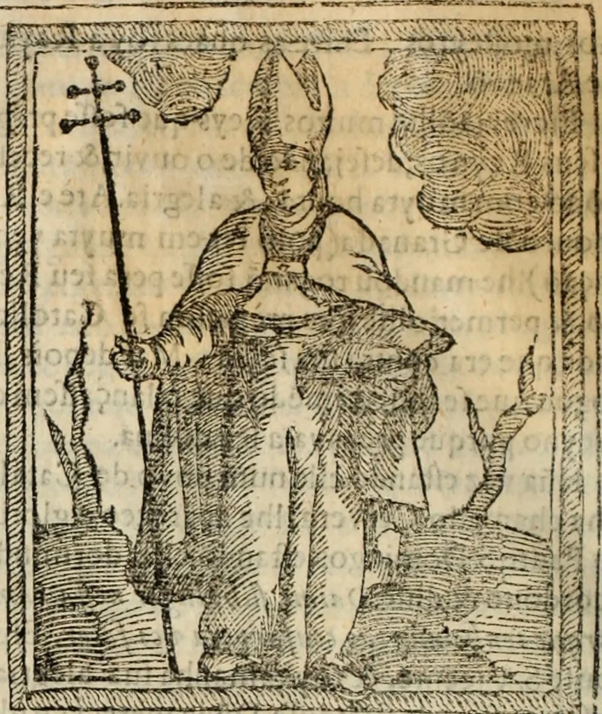 An illustration from Flos sanctorum : historia das vidas de Christo S.N. e de sua Santissima MÃ£y, vidas dos santos e suas festas repartidas pellos doze mezes : com sermoáº½s, & praticas que servem para muytas festas do anno, 1681, leaf 437