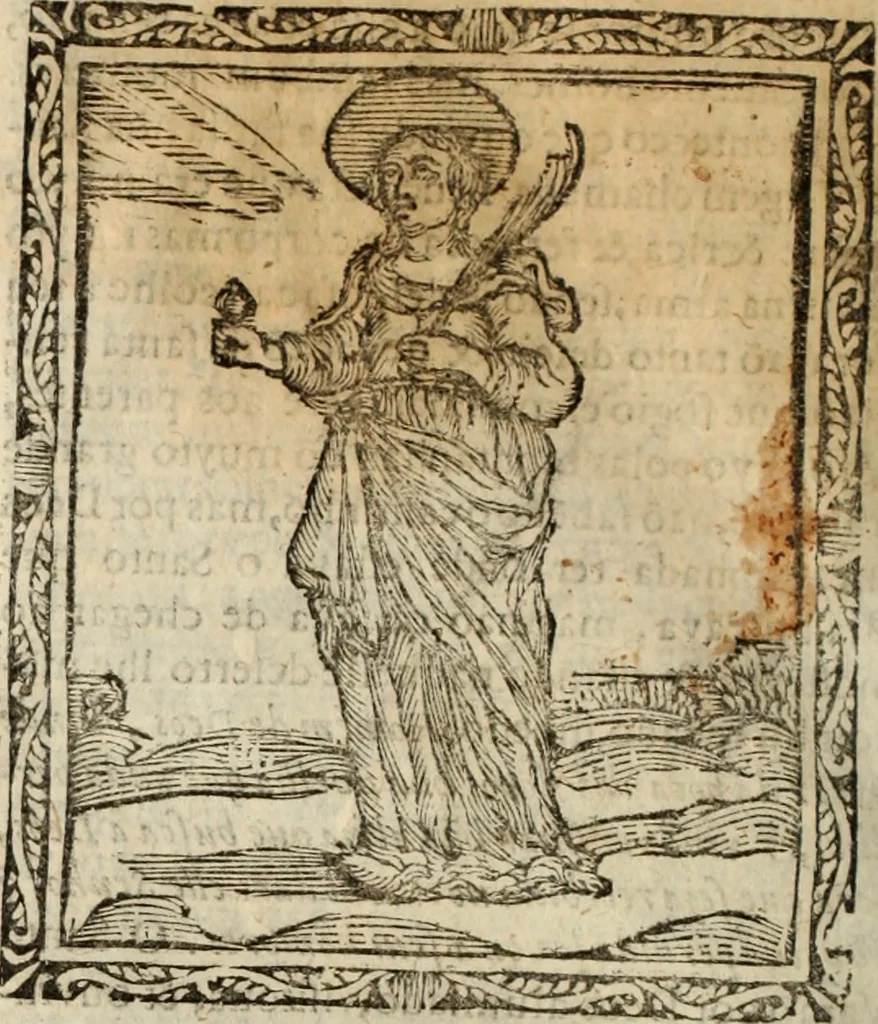 An illustration from Flos sanctorum : historia das vidas de Christo S.N. e de sua Santissima MÃ£y, vidas dos santos e suas festas repartidas pellos doze mezes : com sermoáº½s, & praticas que servem para muytas festas do anno, 1681, leaf 443