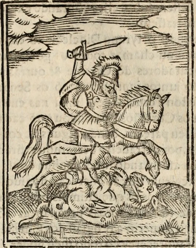 An illustration from Flos sanctorum : historia das vidas de Christo S.N. e de sua Santissima MÃ£y, vidas dos santos e suas festas repartidas pellos doze mezes : com sermoáº½s, & praticas que servem para muytas festas do anno, 1681, leaf 444