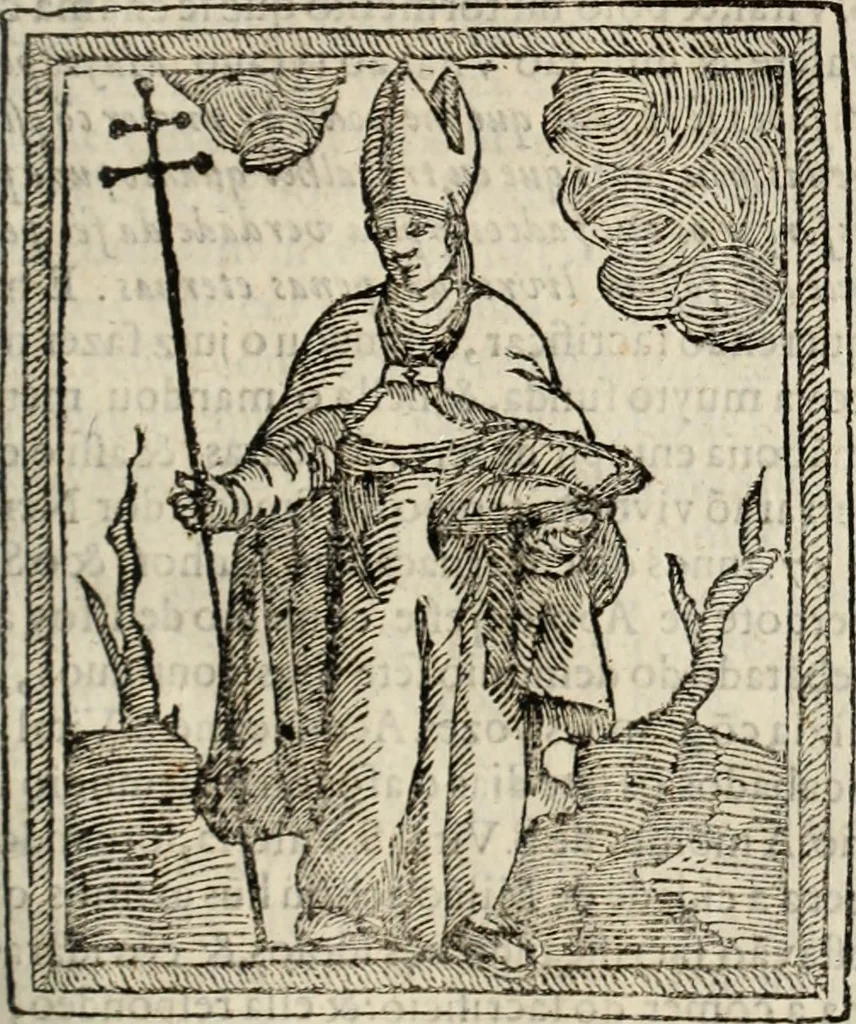 An illustration from Flos sanctorum : historia das vidas de Christo S.N. e de sua Santissima MÃ£y, vidas dos santos e suas festas repartidas pellos doze mezes : com sermoáº½s, & praticas que servem para muytas festas do anno, 1681, leaf 452