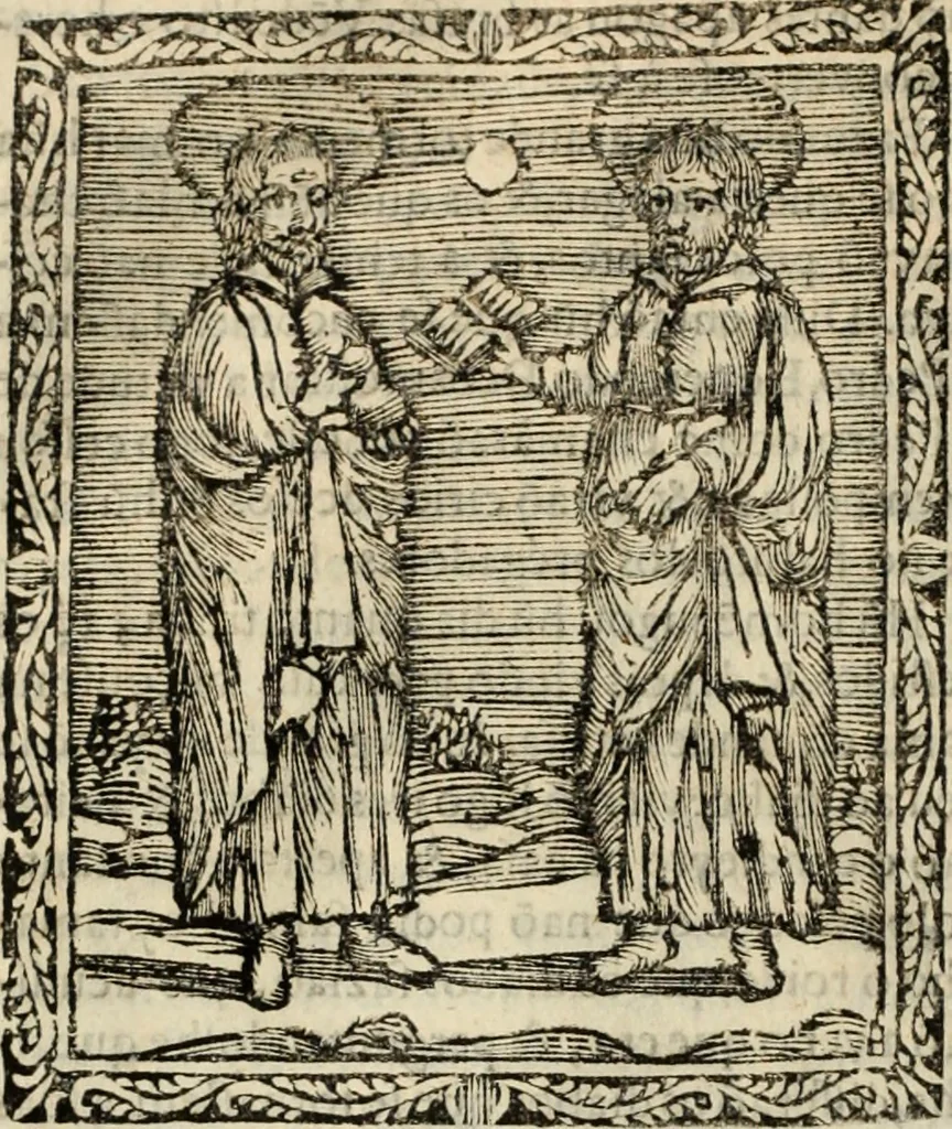An illustration from Flos sanctorum : historia das vidas de Christo S.N. e de sua Santissima MÃ£y, vidas dos santos e suas festas repartidas pellos doze mezes : com sermoáº½s, & praticas que servem para muytas festas do anno, 1681, leaf 459