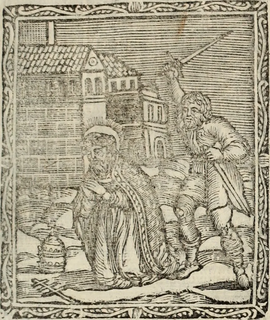 An illustration from Flos sanctorum : historia das vidas de Christo S.N. e de sua Santissima MÃ£y, vidas dos santos e suas festas repartidas pellos doze mezes : com sermoáº½s, & praticas que servem para muytas festas do anno, 1681, leaf 484