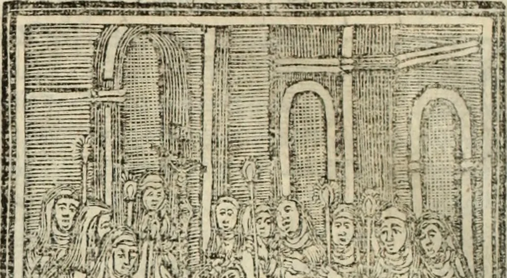 An illustration from Flos sanctorum : historia das vidas de Christo S.N. e de sua Santissima MÃ£y, vidas dos santos e suas festas repartidas pellos doze mezes : com sermoáº½s, & praticas que servem para muytas festas do anno, 1681, leaf 485