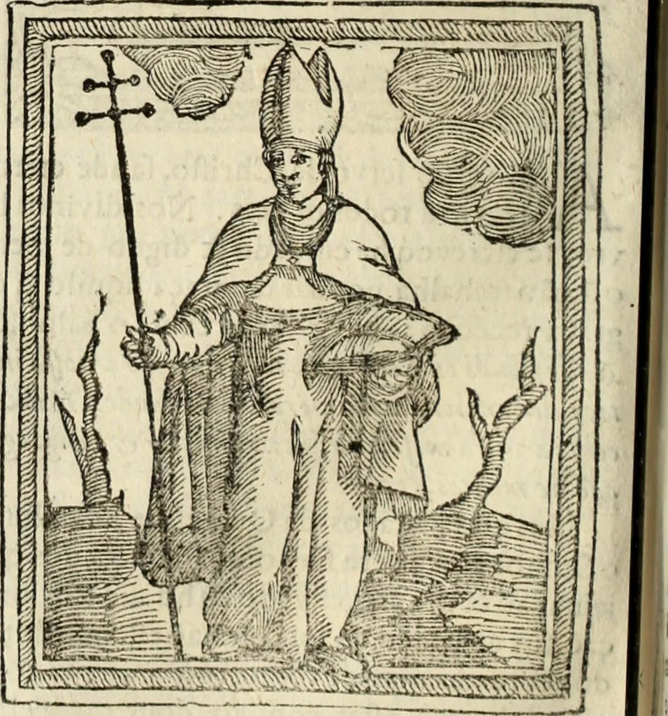 An illustration from Flos sanctorum : historia das vidas de Christo S.N. e de sua Santissima MÃ£y, vidas dos santos e suas festas repartidas pellos doze mezes : com sermoáº½s, & praticas que servem para muytas festas do anno, 1681, leaf 553