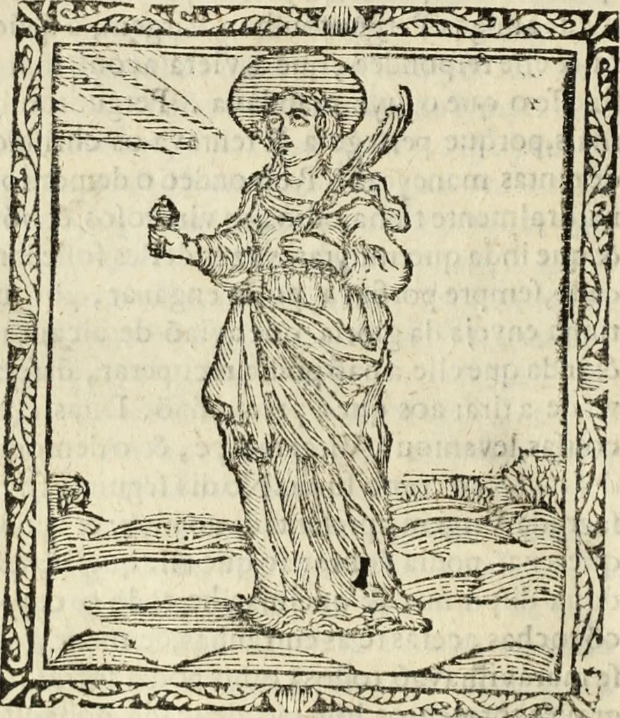 An illustration from Flos sanctorum : historia das vidas de Christo S.N. e de sua Santissima MÃ£y, vidas dos santos e suas festas repartidas pellos doze mezes : com sermoáº½s, & praticas que servem para muytas festas do anno, 1681, leaf 593