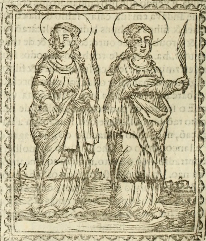 An illustration from Flos sanctorum : historia das vidas de Christo S.N. e de sua Santissima MÃ£y, vidas dos santos e suas festas repartidas pellos doze mezes : com sermoáº½s, & praticas que servem para muytas festas do anno, 1681, leaf 597