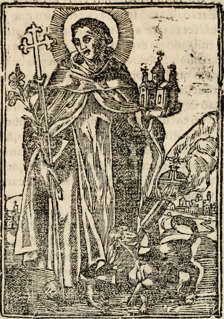 An illustration from Flos sanctorum : historia das vidas de Christo S.N. e de sua Santissima MÃ£y, vidas dos santos e suas festas repartidas pellos doze mezes : com sermoáº½s, & praticas que servem para muytas festas do anno, 1681, leaf 646