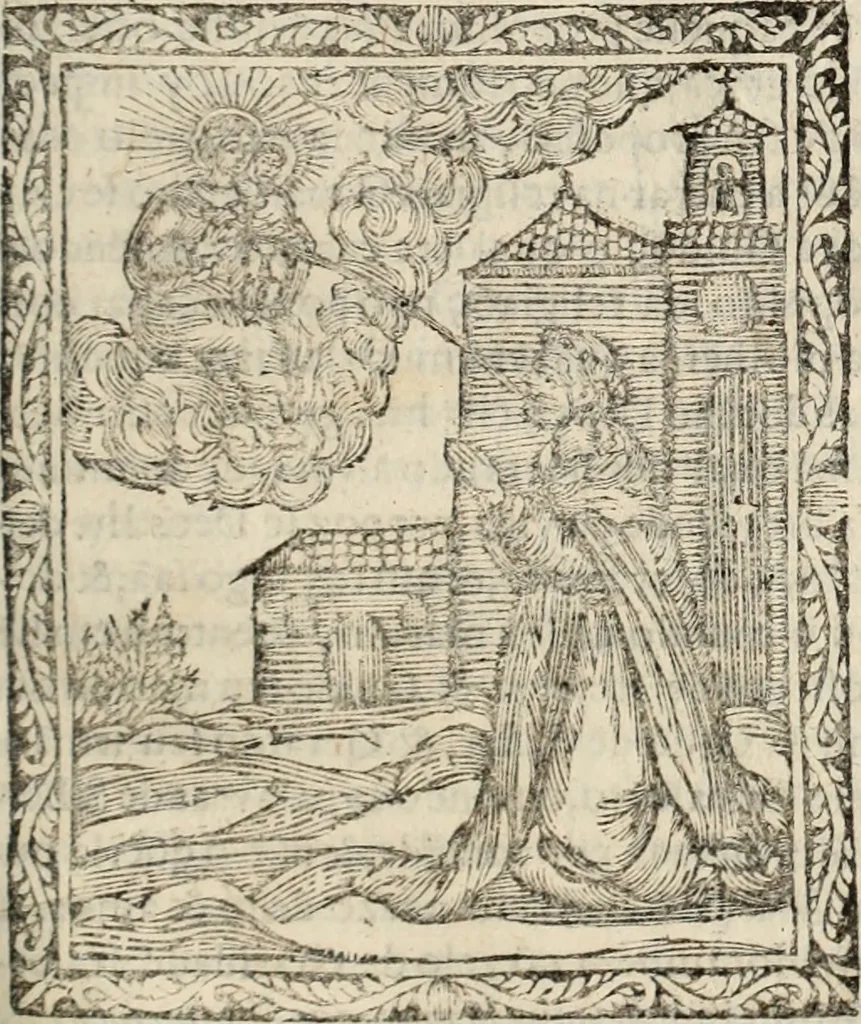An illustration from Flos sanctorum : historia das vidas de Christo S.N. e de sua Santissima MÃ£y, vidas dos santos e suas festas repartidas pellos doze mezes : com sermoáº½s, & praticas que servem para muytas festas do anno, 1681, leaf 680
