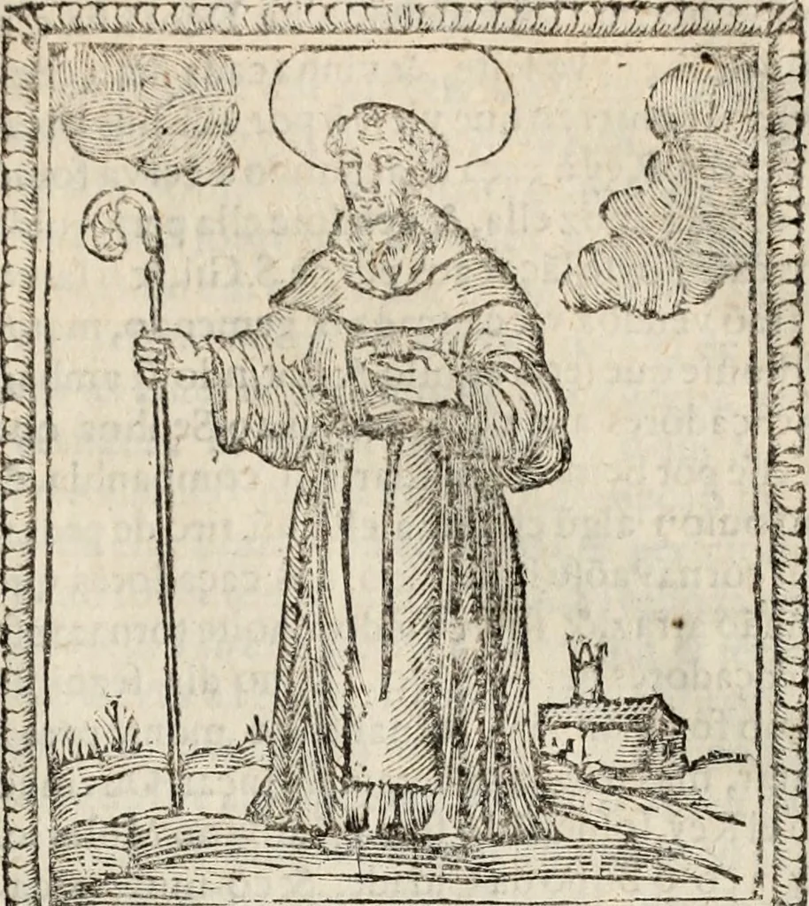 An illustration from Flos sanctorum : historia das vidas de Christo S.N. e de sua Santissima MÃ£y, vidas dos santos e suas festas repartidas pellos doze mezes : com sermoáº½s, & praticas que servem para muytas festas do anno, 1681, leaf 712
