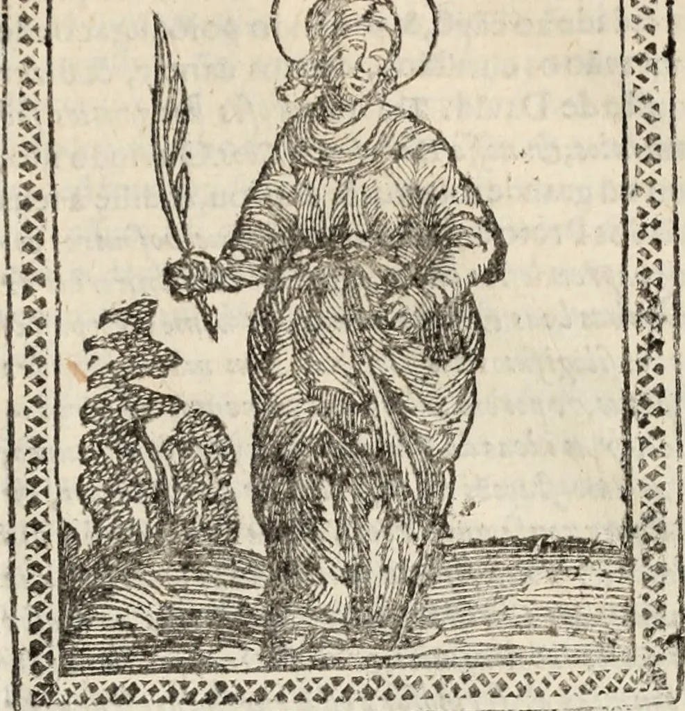 An illustration from Flos sanctorum : historia das vidas de Christo S.N. e de sua Santissima MÃ£y, vidas dos santos e suas festas repartidas pellos doze mezes : com sermoáº½s, & praticas que servem para muytas festas do anno, 1681, leaf 724