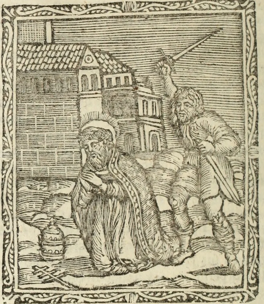 An illustration from Flos sanctorum : historia das vidas de Christo S.N. e de sua Santissima MÃ£y, vidas dos santos e suas festas repartidas pellos doze mezes : com sermoáº½s, & praticas que servem para muytas festas do anno, 1681, leaf 737