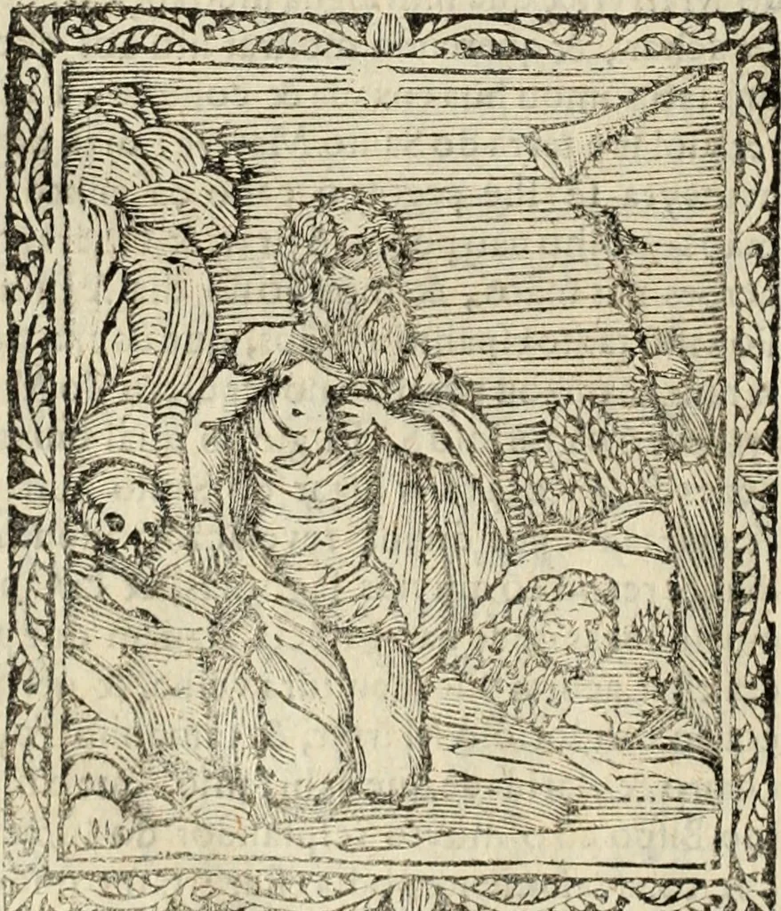 An illustration from Flos sanctorum : historia das vidas de Christo S.N. e de sua Santissima MÃ£y, vidas dos santos e suas festas repartidas pellos doze mezes : com sermoáº½s, & praticas que servem para muytas festas do anno, 1681, leaf 757
