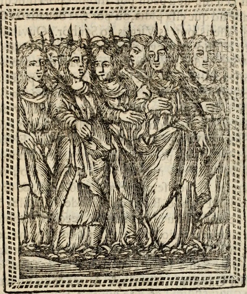 An illustration from Flos sanctorum : historia das vidas de Christo S.N. e de sua Santissima MÃ£y, vidas dos santos e suas festas repartidas pellos doze mezes : com sermoáº½s, & praticas que servem para muytas festas do anno, 1681, leaf 784