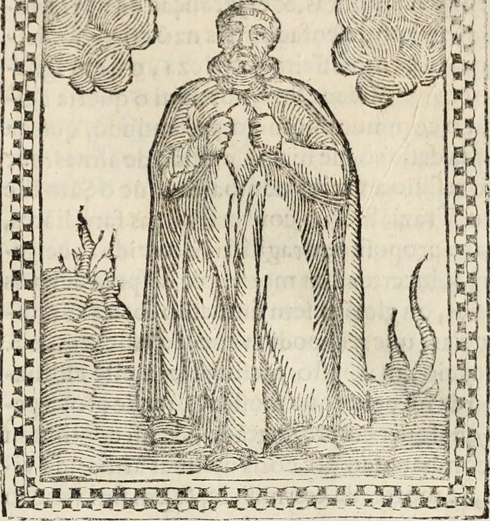 An illustration from Flos sanctorum : historia das vidas de Christo S.N. e de sua Santissima MÃ£y, vidas dos santos e suas festas repartidas pellos doze mezes : com sermoáº½s, & praticas que servem para muytas festas do anno, 1681, leaf 90