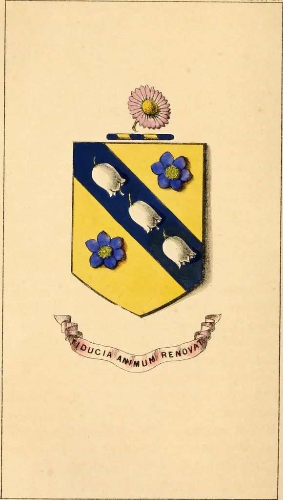 An illustration from Flowers and heraldry; or, Floral emblems and heraldic figures, combined to express pure sentiments, kind feelings, and excellent principles .., 1851, leaf 103