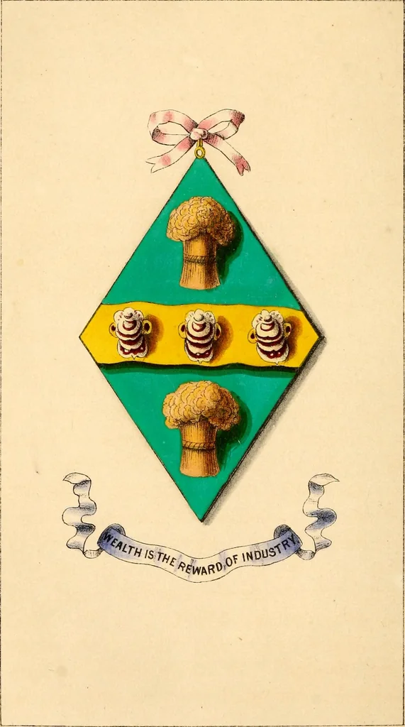 An illustration from Flowers and heraldry; or, Floral emblems and heraldic figures, combined to express pure sentiments, kind feelings, and excellent principles .., 1851, leaf 129