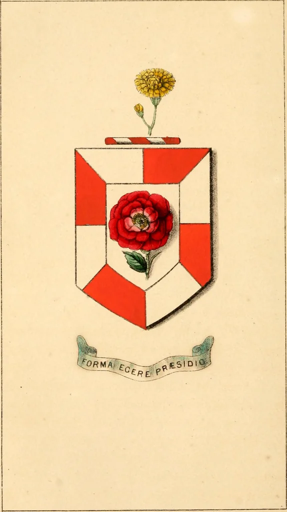 An illustration from Flowers and heraldry; or, Floral emblems and heraldic figures, combined to express pure sentiments, kind feelings, and excellent principles .., 1851, leaf 177