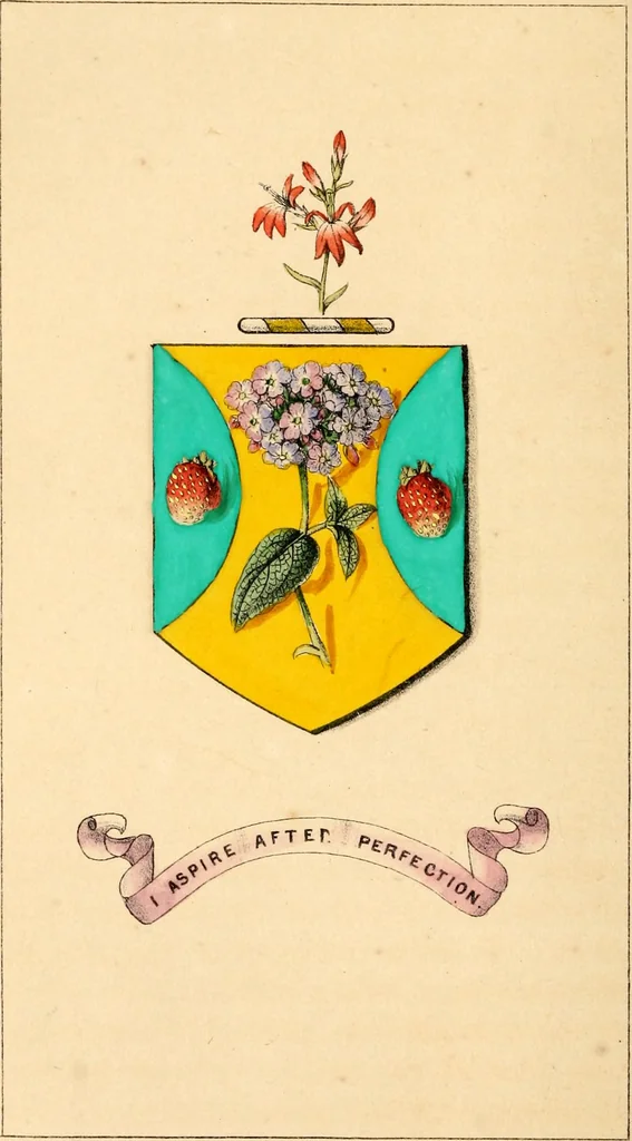 An illustration from Flowers and heraldry; or, Floral emblems and heraldic figures, combined to express pure sentiments, kind feelings, and excellent principles .., 1851, leaf 215
