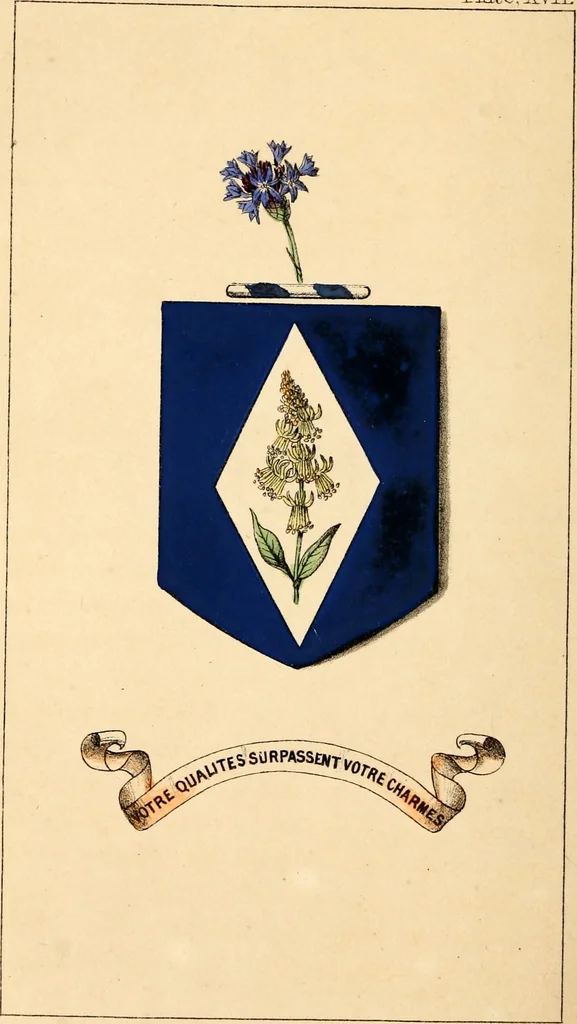 An illustration from Flowers and heraldry; or, Floral emblems and heraldic figures, combined to express pure sentiments, kind feelings, and excellent principles .., 1851, leaf 231