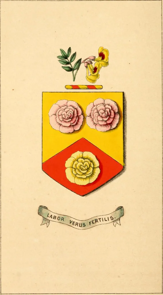 An illustration from Flowers and heraldry; or, Floral emblems and heraldic figures, combined to express pure sentiments, kind feelings, and excellent principles .., 1851, leaf 283
