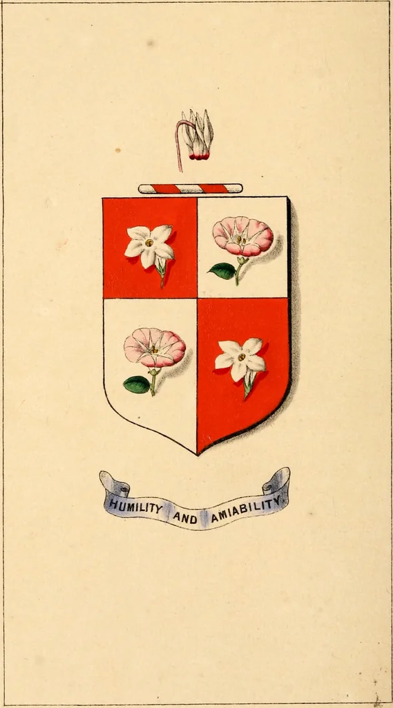 An illustration from Flowers and heraldry; or, Floral emblems and heraldic figures, combined to express pure sentiments, kind feelings, and excellent principles .., 1851, leaf 293