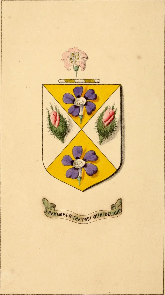 An illustration from Flowers and heraldry; or, Floral emblems and heraldic figures, combined to express pure sentiments, kind feelings, and excellent principles .., 1851, leaf 9