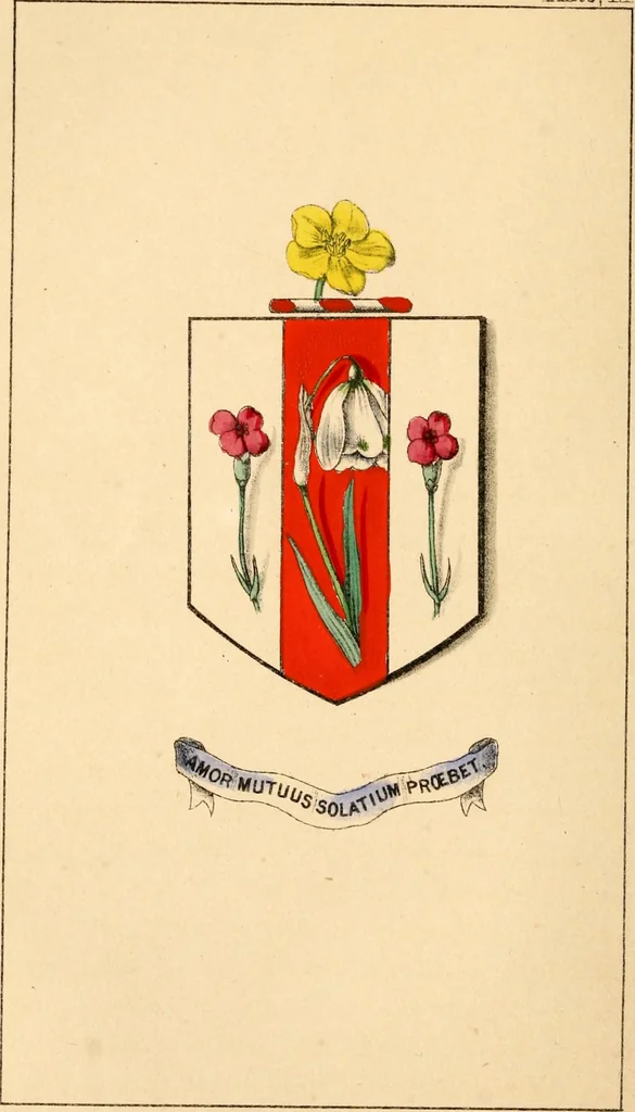 An illustration from Flowers and heraldry; or, Floral emblems and heraldic figures, combined to express pure sentiments, kind feelings, and excellent principles .., 1851, leaf 93