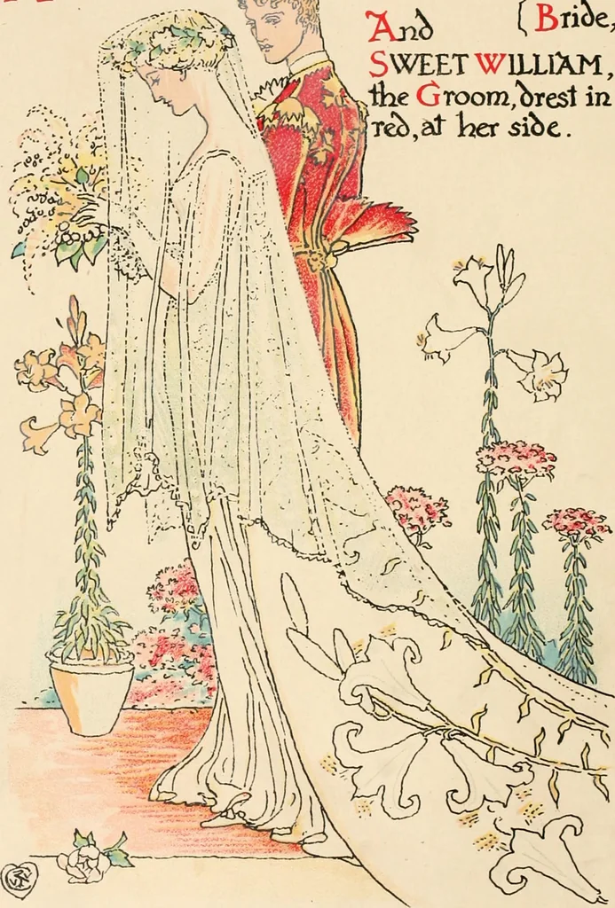 An illustration from A flower wedding : described by two wallflowers, 1905, leaf 13