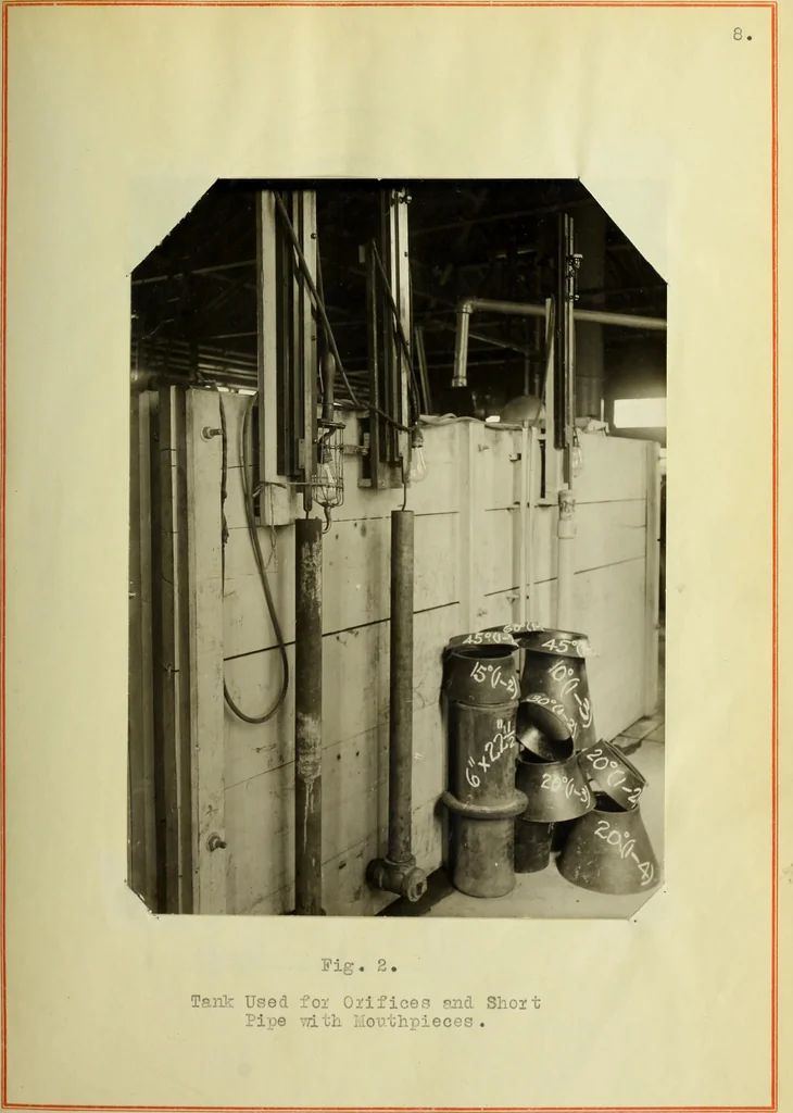 An illustration from Flow of water through submerged orifices and short tubes with mouthpieces, 1915, leaf 36