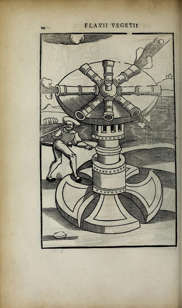 An illustration from Fl. Vegetii Renati viri illustris De re militari libri quatuor. Sexti Ivlii Frontini viri consvlaris De strategematis libri totidem. Aeliani De instruendis aciebus liber unvs. Modesti De vocabulis rei militaris liber vnus : item picturae bellicae cxx passim Vegetio adiectae, 1535, leaf 146