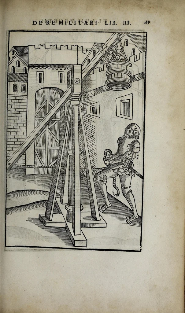 An illustration from Fl. Vegetii Renati viri illustris De re militari libri quatuor. Sexti Ivlii Frontini viri consvlaris De strategematis libri totidem. Aeliani De instruendis aciebus liber unvs. Modesti De vocabulis rei militaris liber vnus : item picturae bellicae cxx passim Vegetio adiectae, 1535, leaf 179