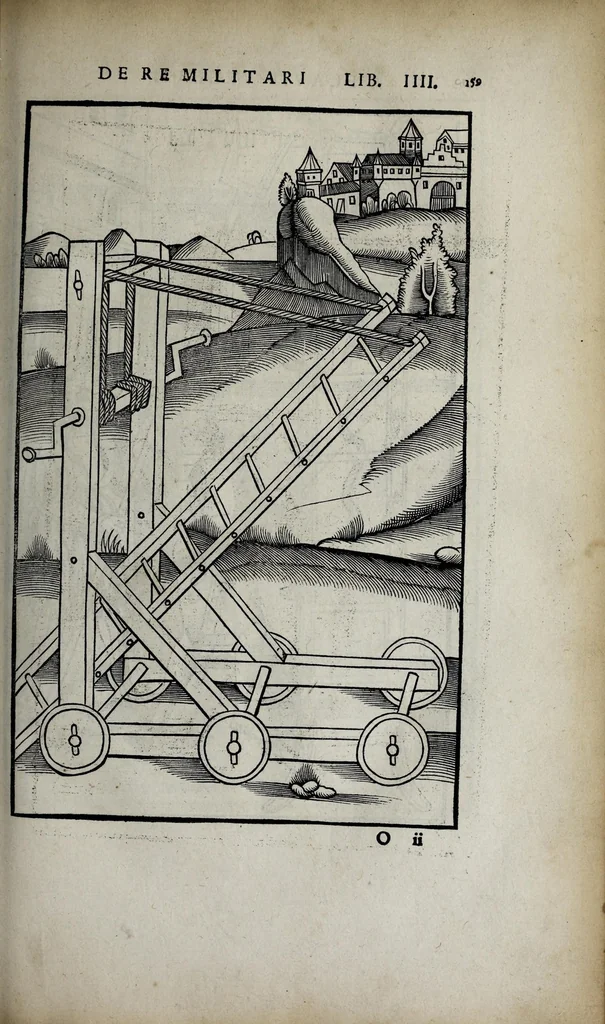 An illustration from Fl. Vegetii Renati viri illustris De re militari libri quatuor. Sexti Ivlii Frontini viri consvlaris De strategematis libri totidem. Aeliani De instruendis aciebus liber unvs. Modesti De vocabulis rei militaris liber vnus : item picturae bellicae cxx passim Vegetio adiectae, 1535, leaf 183