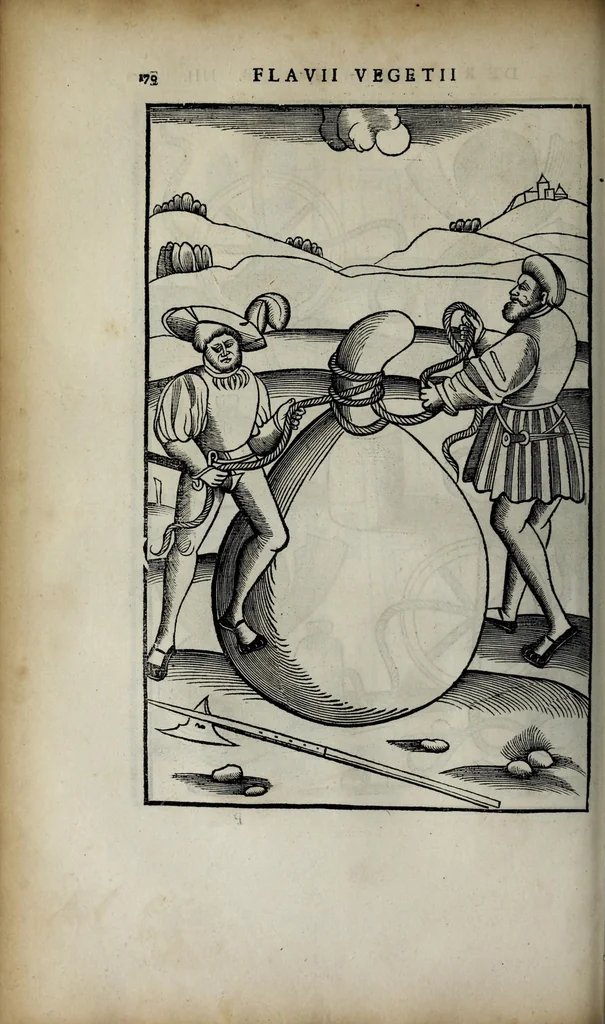 An illustration from Fl. Vegetii Renati viri illustris De re militari libri quatuor. Sexti Ivlii Frontini viri consvlaris De strategematis libri totidem. Aeliani De instruendis aciebus liber unvs. Modesti De vocabulis rei militaris liber vnus : item picturae bellicae cxx passim Vegetio adiectae, 1535, leaf 194