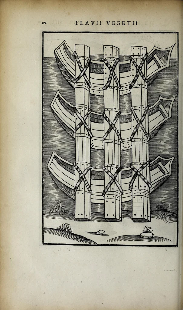 An illustration from Fl. Vegetii Renati viri illustris De re militari libri quatuor. Sexti Ivlii Frontini viri consvlaris De strategematis libri totidem. Aeliani De instruendis aciebus liber unvs. Modesti De vocabulis rei militaris liber vnus : item picturae bellicae cxx passim Vegetio adiectae, 1535, leaf 196
