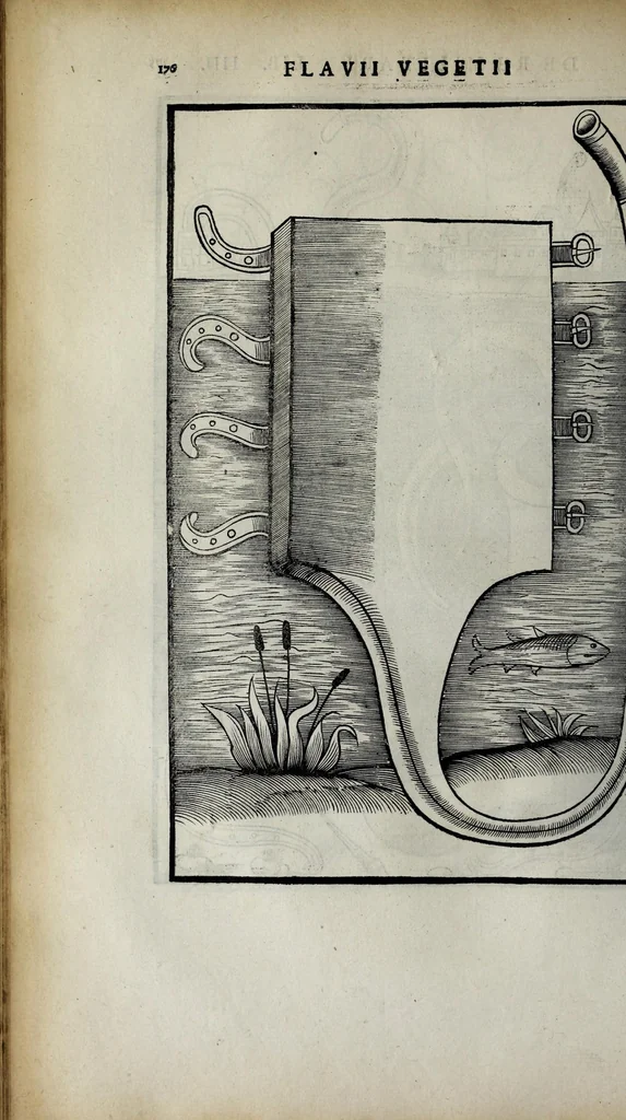 An illustration from Fl. Vegetii Renati viri illustris De re militari libri quatuor. Sexti Ivlii Frontini viri consvlaris De strategematis libri totidem. Aeliani De instruendis aciebus liber unvs. Modesti De vocabulis rei militaris liber vnus : item picturae bellicae cxx passim Vegetio adiectae, 1535, leaf 200