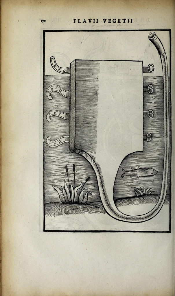 An illustration from Fl. Vegetii Renati viri illustris De re militari libri quatuor. Sexti Ivlii Frontini viri consvlaris De strategematis libri totidem. Aeliani De instruendis aciebus liber unvs. Modesti De vocabulis rei militaris liber vnus : item picturae bellicae cxx passim Vegetio adiectae, 1535, leaf 202