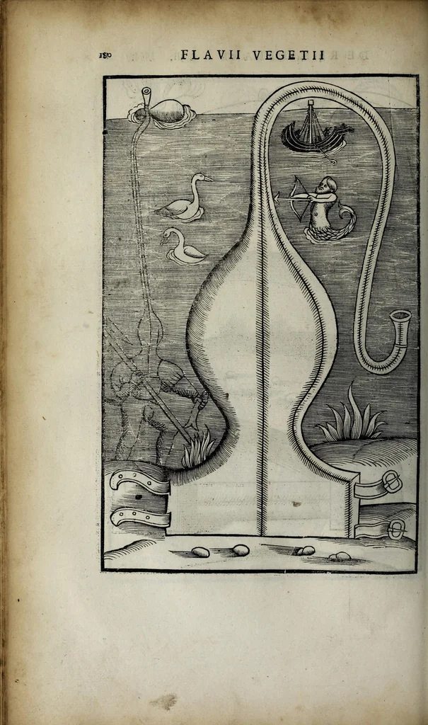 An illustration from Fl. Vegetii Renati viri illustris De re militari libri quatuor. Sexti Ivlii Frontini viri consvlaris De strategematis libri totidem. Aeliani De instruendis aciebus liber unvs. Modesti De vocabulis rei militaris liber vnus : item picturae bellicae cxx passim Vegetio adiectae, 1535, leaf 206