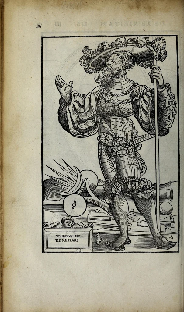 An illustration from Fl. Vegetii Renati viri illustris De re militari libri quatuor. Sexti Ivlii Frontini viri consvlaris De strategematis libri totidem. Aeliani De instruendis aciebus liber unvs. Modesti De vocabulis rei militaris liber vnus : item picturae bellicae cxx passim Vegetio adiectae, 1535, leaf 208