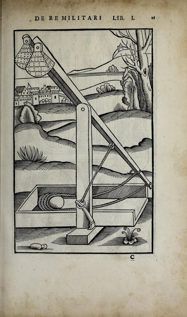 An illustration from Fl. Vegetii Renati viri illustris De re militari libri quatuor. Sexti Ivlii Frontini viri consvlaris De strategematis libri totidem. Aeliani De instruendis aciebus liber unvs. Modesti De vocabulis rei militaris liber vnus : item picturae bellicae cxx passim Vegetio adiectae, 1535, leaf 39