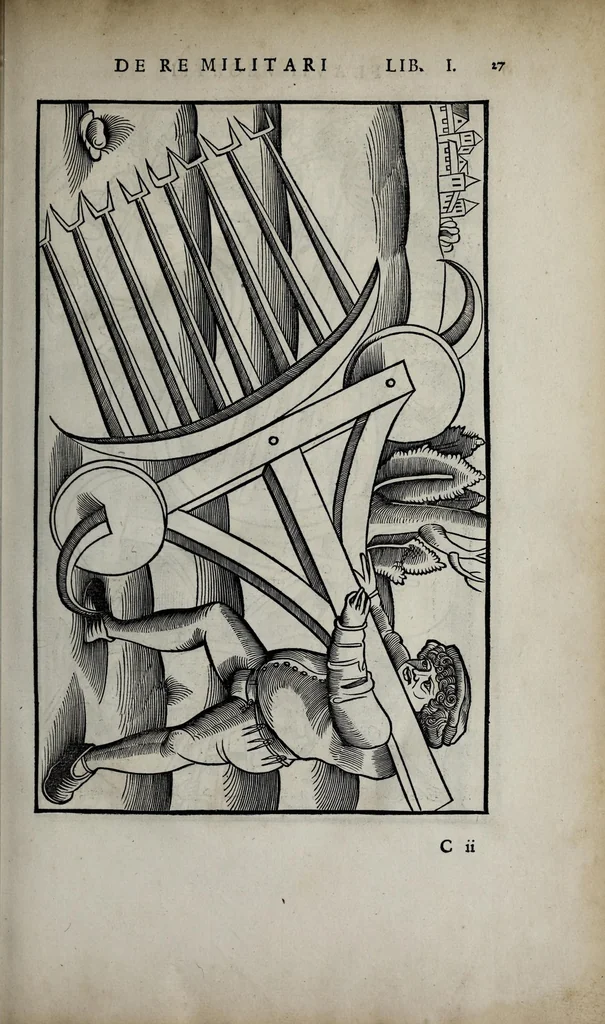 An illustration from Fl. Vegetii Renati viri illustris De re militari libri quatuor. Sexti Ivlii Frontini viri consvlaris De strategematis libri totidem. Aeliani De instruendis aciebus liber unvs. Modesti De vocabulis rei militaris liber vnus : item picturae bellicae cxx passim Vegetio adiectae, 1535, leaf 41