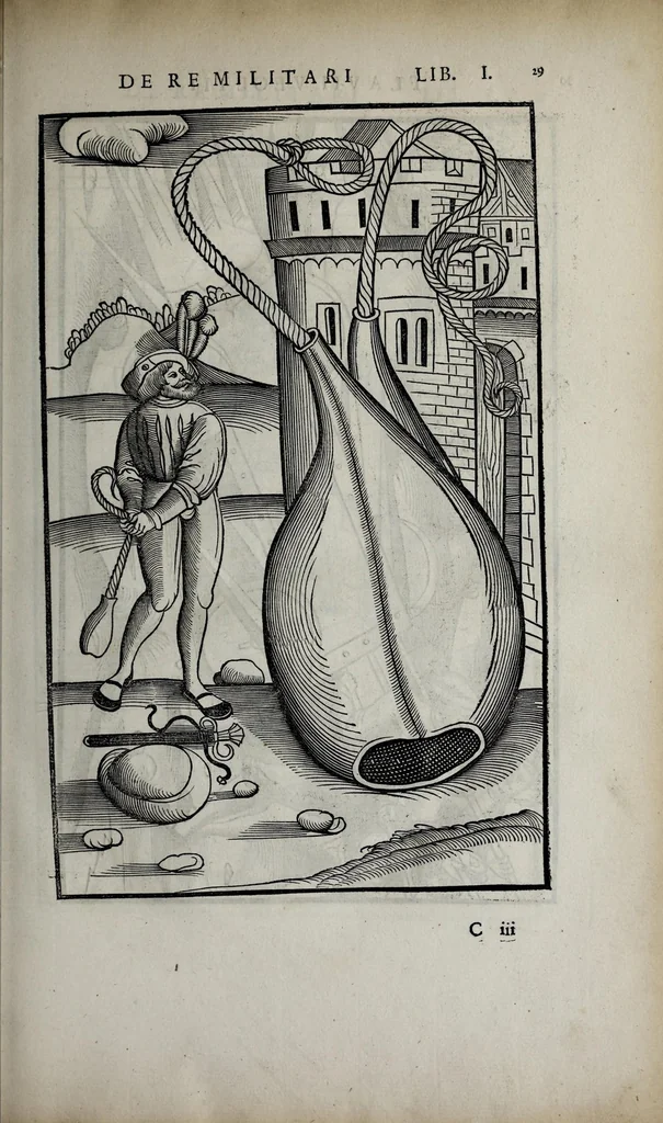 An illustration from Fl. Vegetii Renati viri illustris De re militari libri quatuor. Sexti Ivlii Frontini viri consvlaris De strategematis libri totidem. Aeliani De instruendis aciebus liber unvs. Modesti De vocabulis rei militaris liber vnus : item picturae bellicae cxx passim Vegetio adiectae, 1535, leaf 43