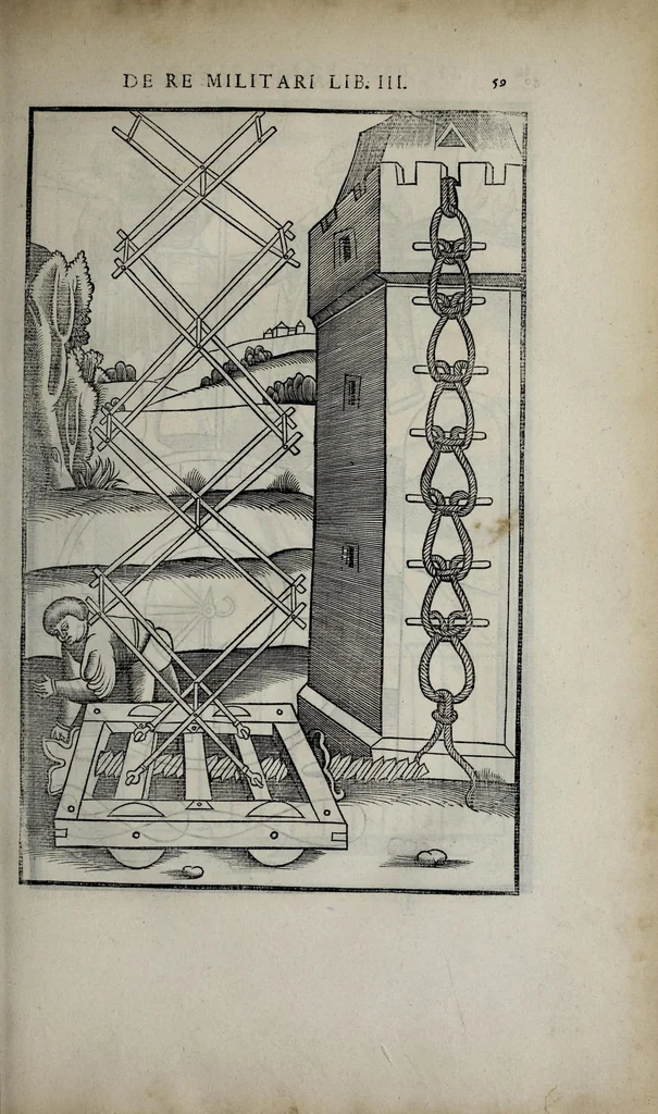 An illustration from Fl. Vegetii Renati viri illustris De re militari libri quatuor. Sexti Ivlii Frontini viri consvlaris De strategematis libri totidem. Aeliani De instruendis aciebus liber unvs. Modesti De vocabulis rei militaris liber vnus : item picturae bellicae cxx passim Vegetio adiectae, 1535, leaf 75