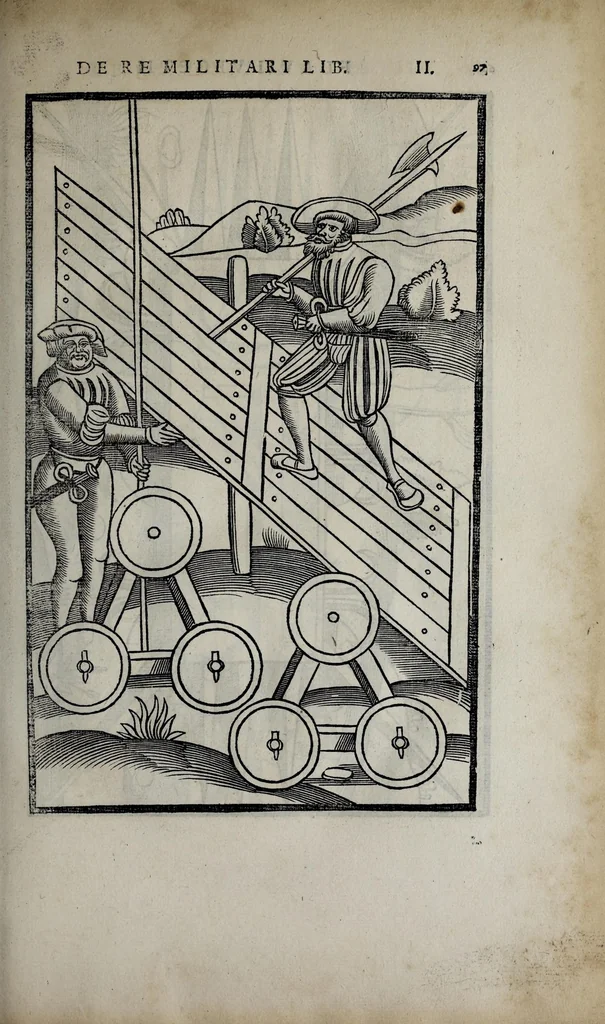 An illustration from Fl. Vegetii Renati viri illustris De re militari libri quatuor. Sexti Ivlii Frontini viri consvlaris De strategematis libri totidem. Aeliani De instruendis aciebus liber unvs. Modesti De vocabulis rei militaris liber vnus : item picturae bellicae cxx passim Vegetio adiectae, 1535, leaf 83